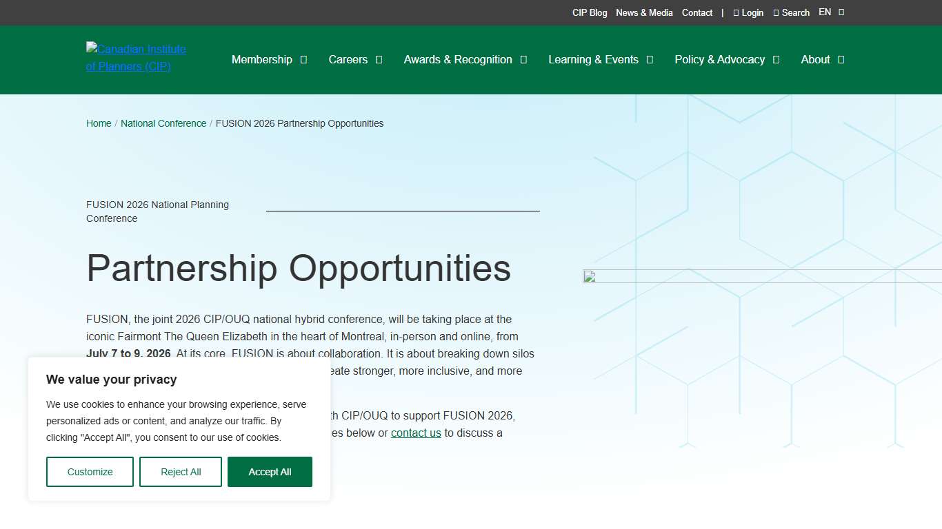 FUSION 2026 Partnership Opportunities – Canadian Institute of Planners (CIP)